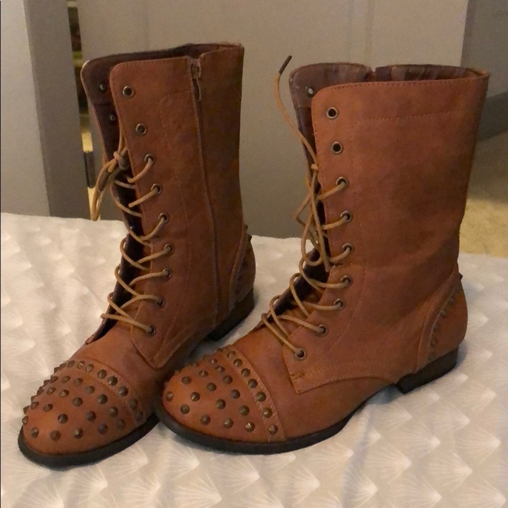 Brown Studded Combat Boots